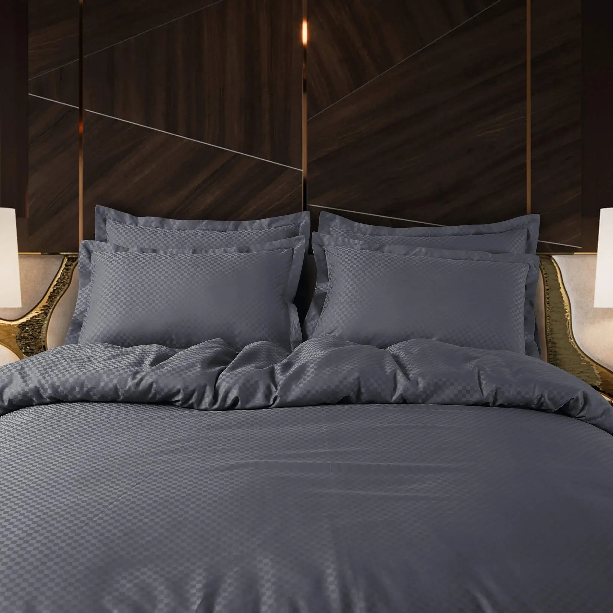 Malako Lyon Jacquard Grey Checks 450 TC 100% Cotton Double Bed Duvet Cover - MALAKO