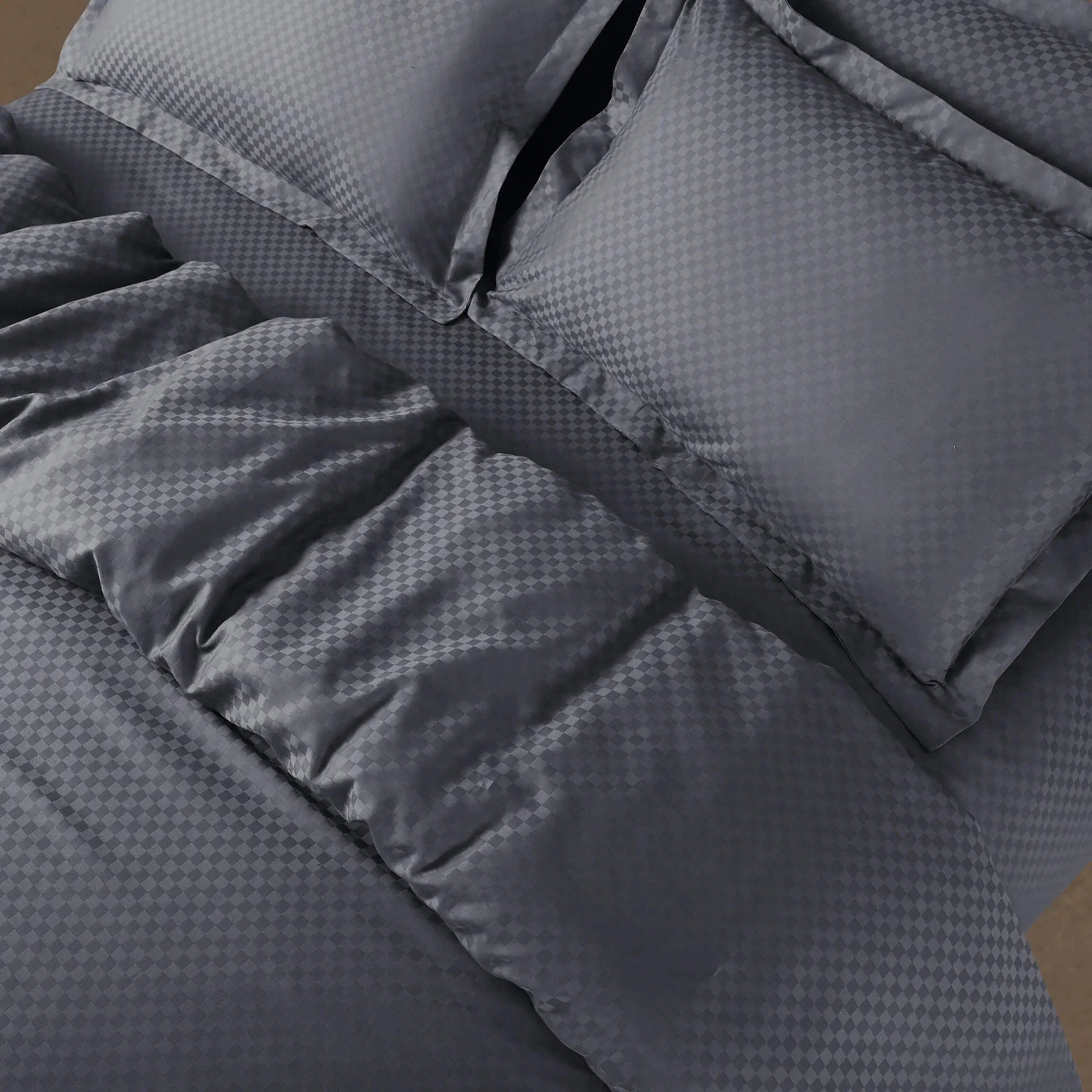 Malako Lyon Jacquard Grey Checks 450 TC 100% Cotton Double Bed Duvet Cover - MALAKO
