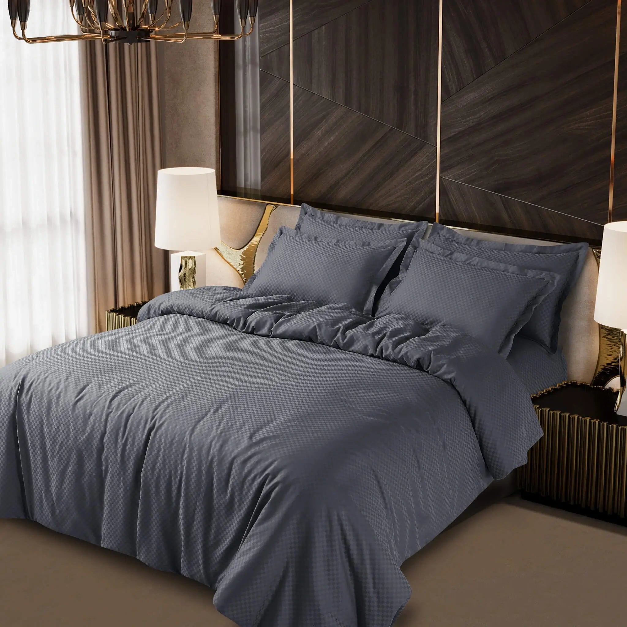 Malako Lyon Jacquard Grey Checks 450 TC 100% Cotton Double Bed Duvet Cover - MALAKO