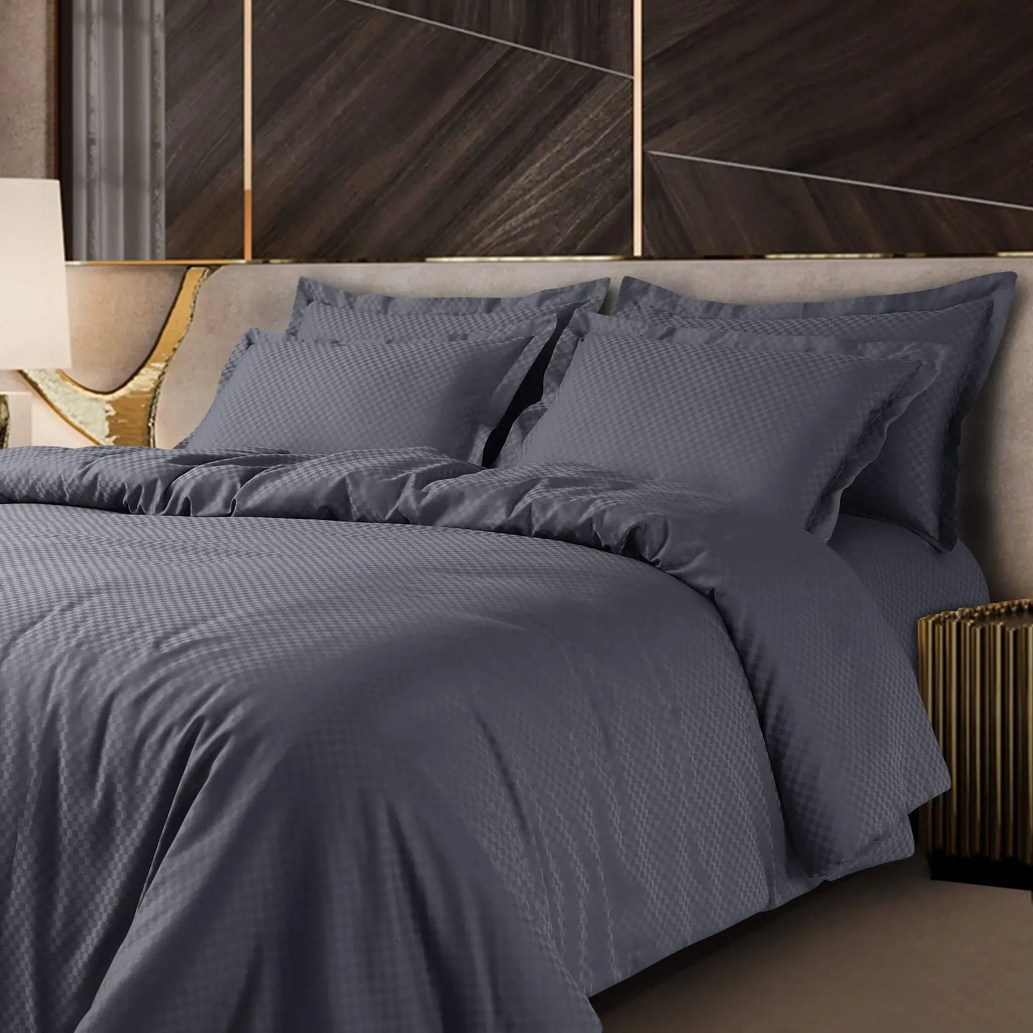Malako Lyon Jacquard Grey Checks 450 TC 100% Cotton Double Bed Duvet Cover - MALAKO