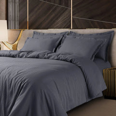 Malako Lyon Jacquard Grey Checks 450 TC 100% Cotton Double Bed Duvet Cover - MALAKO