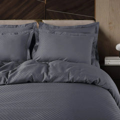 Malako Lyon Jacquard Grey Checks 450 TC 100% Cotton King Size 6 Piece Comforter Set - MALAKO