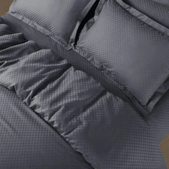 Malako Lyon Jacquard Grey Checks 450 TC 100% Cotton King Size 6 Piece Comforter Set - MALAKO