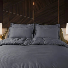 Malako Lyon Jacquard Grey Checks 450 TC 100% Cotton King Size 7 Piece Duvet Cover Set - MALAKO