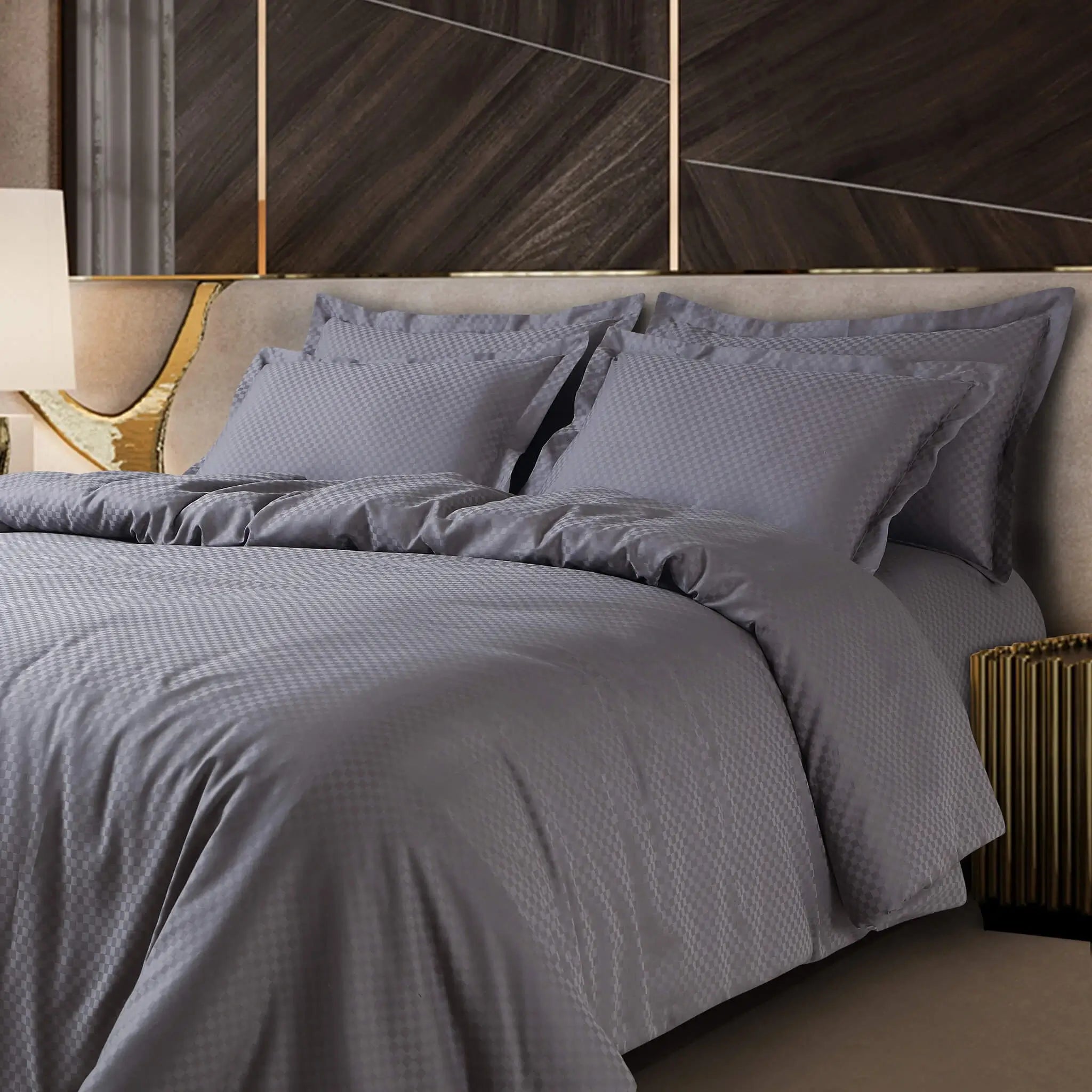 Malako Lyon Jacquard Grey Checks 450 TC 100% Cotton King Size Bed Sheet - MALAKO