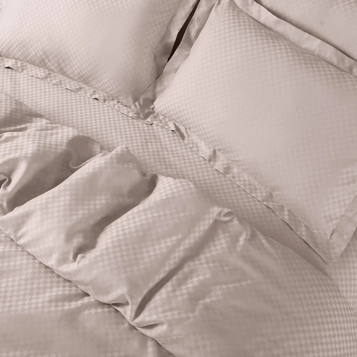 Malako Lyon Jacquard Light Beige Checks 450 TC 100% Cotton Double Bed Duvet Cover - MALAKO