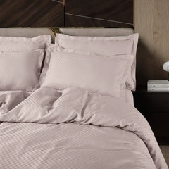 Malako Lyon Jacquard Light Beige Checks 450 TC 100% Cotton King Size Bed Sheet - MALAKO