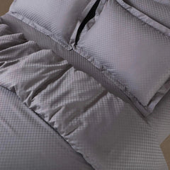 Malako Lyon Jacquard Light Grey Checks 450 TC 100% Cotton King Size 6 Piece Comforter Set - MALAKO
