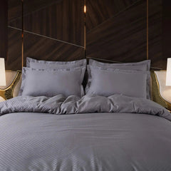 Malako Lyon Jacquard Light Grey Checks 450 TC 100% Cotton King Size 6 Piece Comforter Set - MALAKO