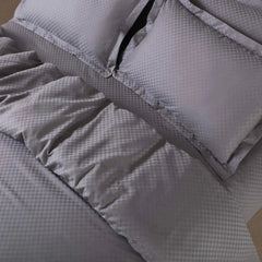 Malako Lyon Jacquard Light Grey Checks 450 TC 100% Cotton King Size 7 Piece Duvet Cover Set - MALAKO