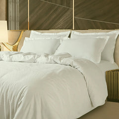 Malako Lyon Jacquard Off-White Checks 450 TC 100% Cotton King Size 6 Piece Comforter Set - MALAKO