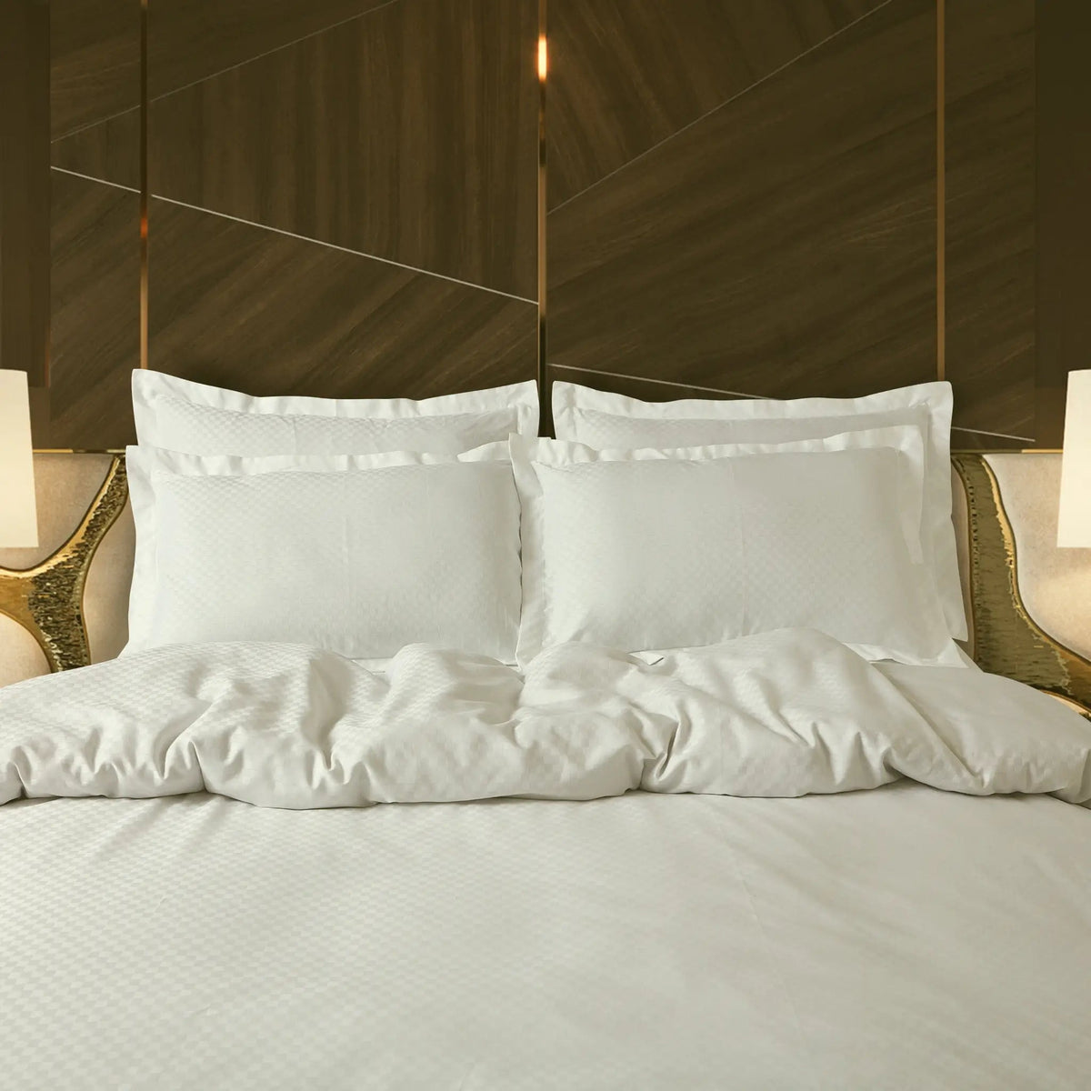 Malako Lyon Jacquard Off-White Checks 450 TC 100% Cotton King Size 6 Piece Comforter Set - MALAKO