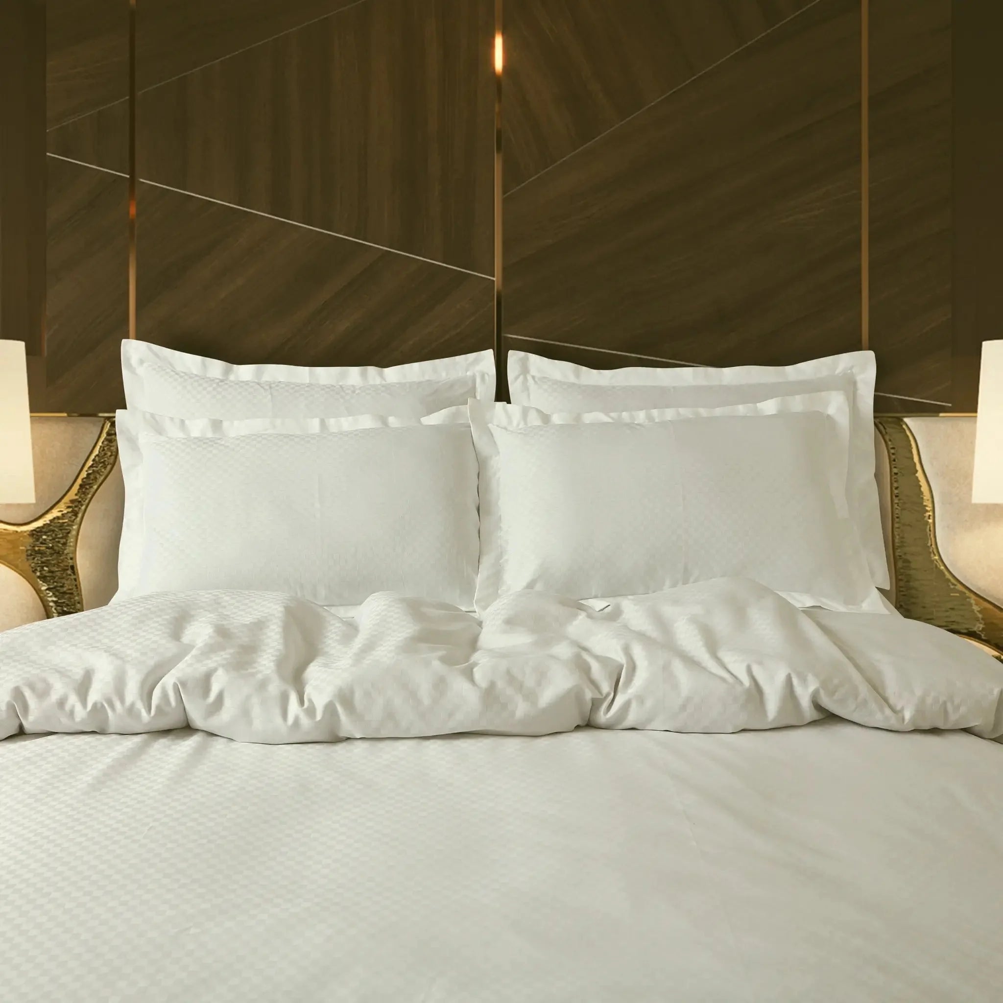 Malako Lyon Jacquard Off-White Checks 450 TC 100% Cotton King Size 7 Piece Duvet Cover Set - MALAKO