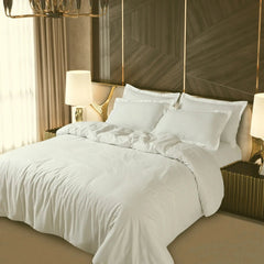 Malako Lyon Jacquard Off-White Checks 450 TC 100% Cotton King Size 7 Piece Duvet Cover Set - MALAKO
