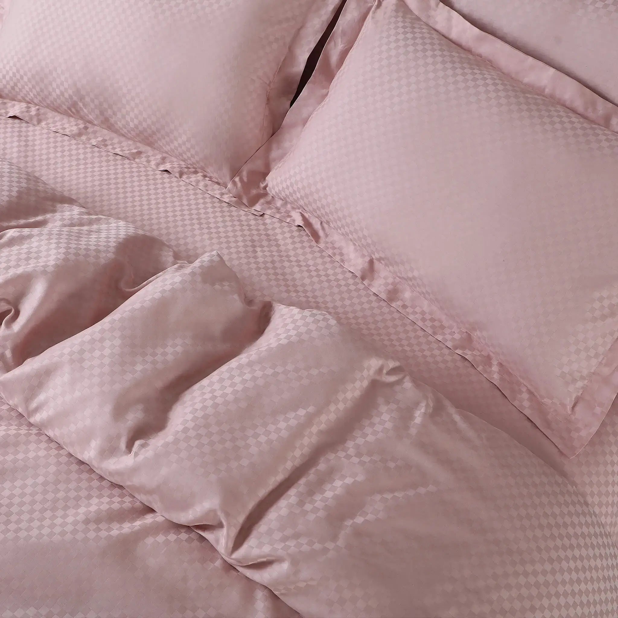 Malako Lyon Jacquard Peach Checks 450 TC 100% Cotton Double Bed Duvet Cover - MALAKO