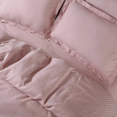 Malako Lyon Jacquard Peach Checks 450 TC 100% Cotton King Size 6 Piece Comforter Set - MALAKO