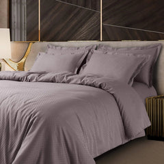Malako Lyon Jacquard Taupe Brown Checks 450 TC 100% Cotton Double Bed Duvet Cover - MALAKO