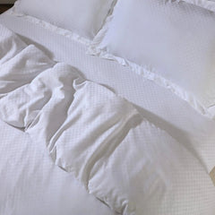 Malako Lyon Jacquard White Checks 450 TC 100% Cotton King Size Bed Sheet - MALAKO