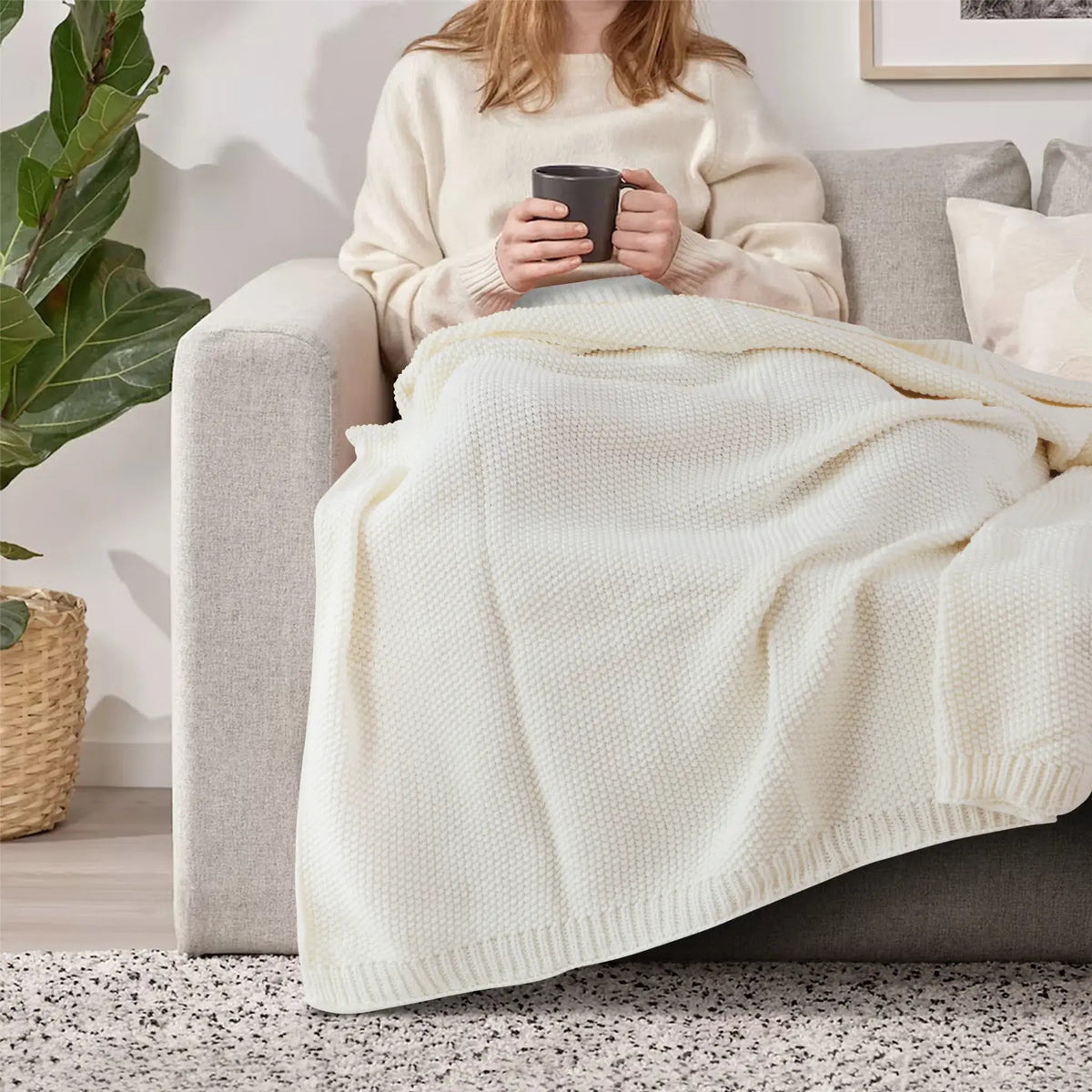 Malako Off White Premium Knitted Throw - MALAKO