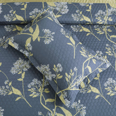 Malako Royale 100% Cotton Grey and Yellow Botanic King Size 5 Piece Quilted Bedspread Set - MALAKO