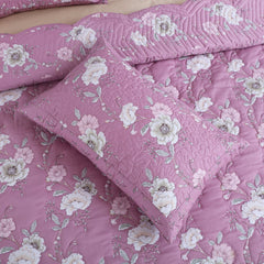 Malako Royale 100% Cotton Taffy Pink Floral King Size 5 Piece Quilted Bedspread Set - MALAKO