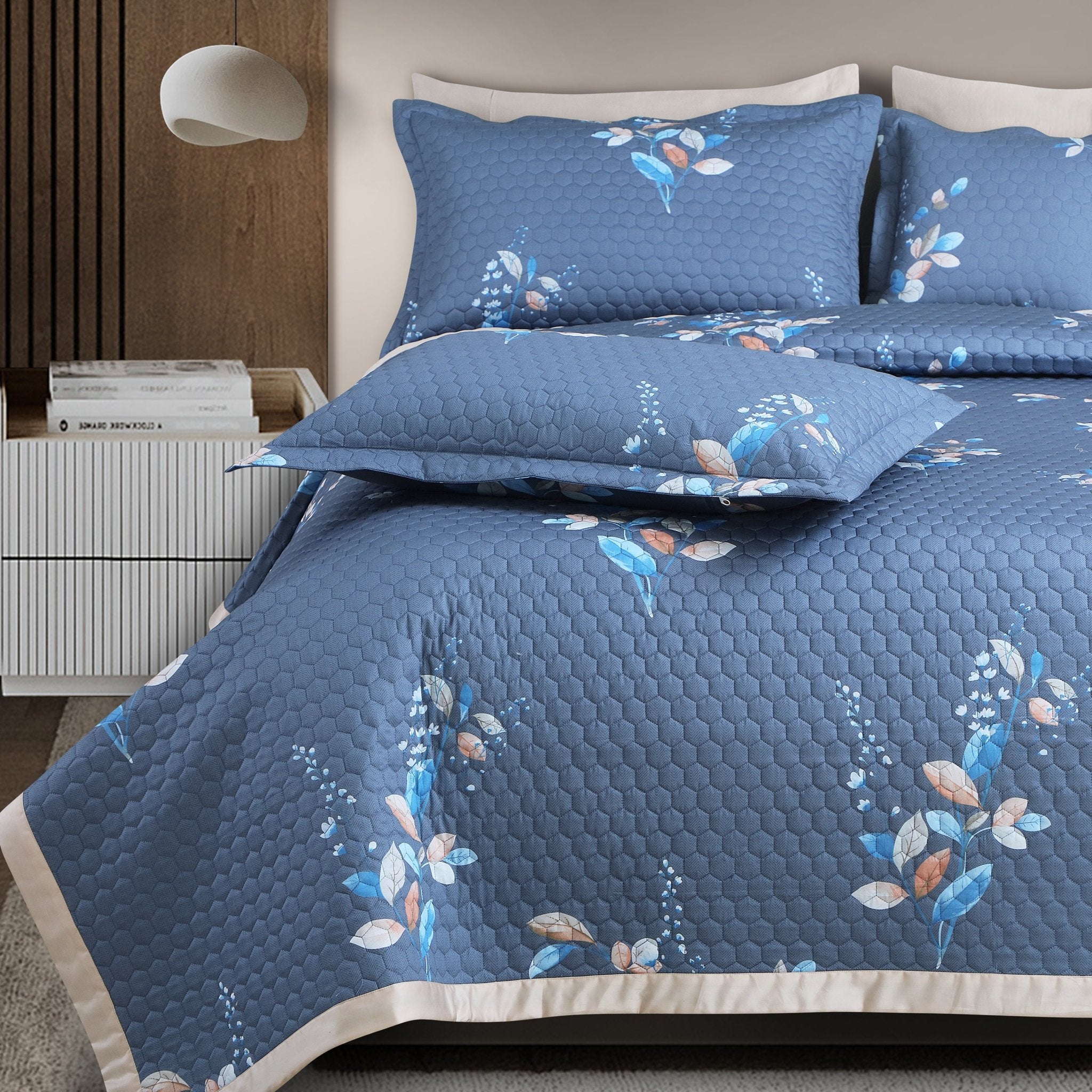 Malako Royale Quilted Bed Cover - Blue 100% Cotton King Size Bedspread - MALAKO