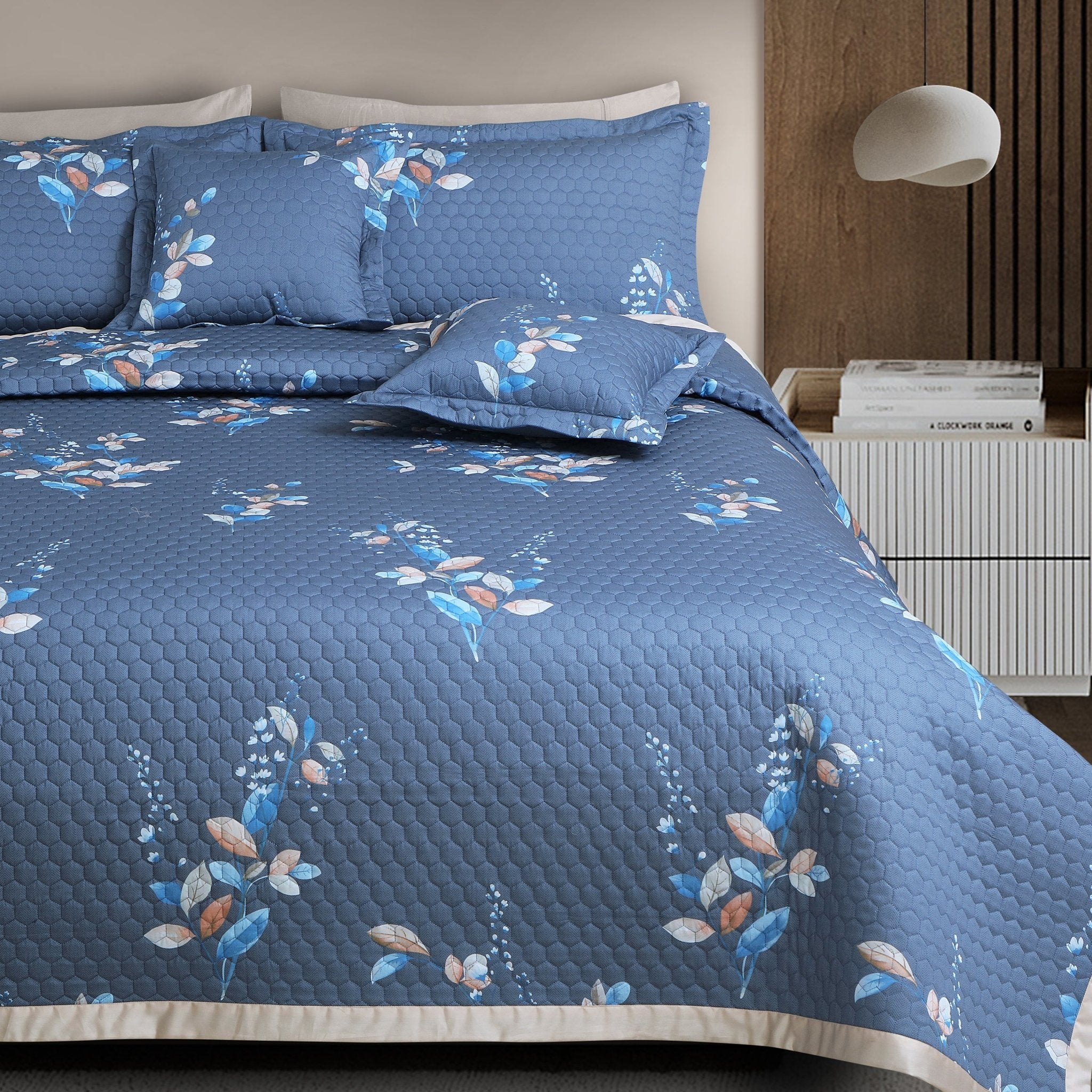 Malako Royale Quilted Bed Cover - Blue 100% Cotton King Size Bedspread - MALAKO