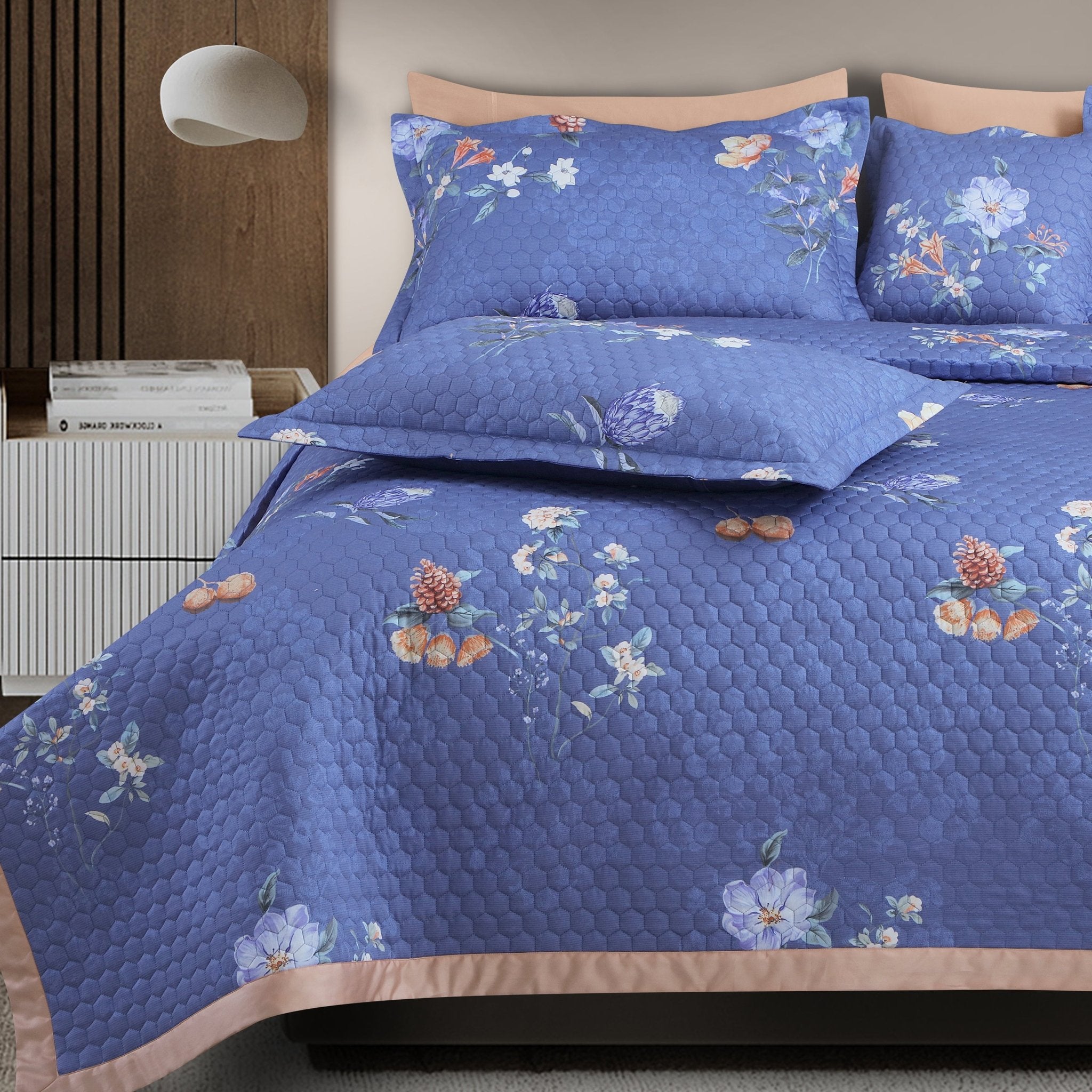 Malako Royale Quilted Bed Cover - Blue 100% Cotton King Size Bedspread - MALAKO
