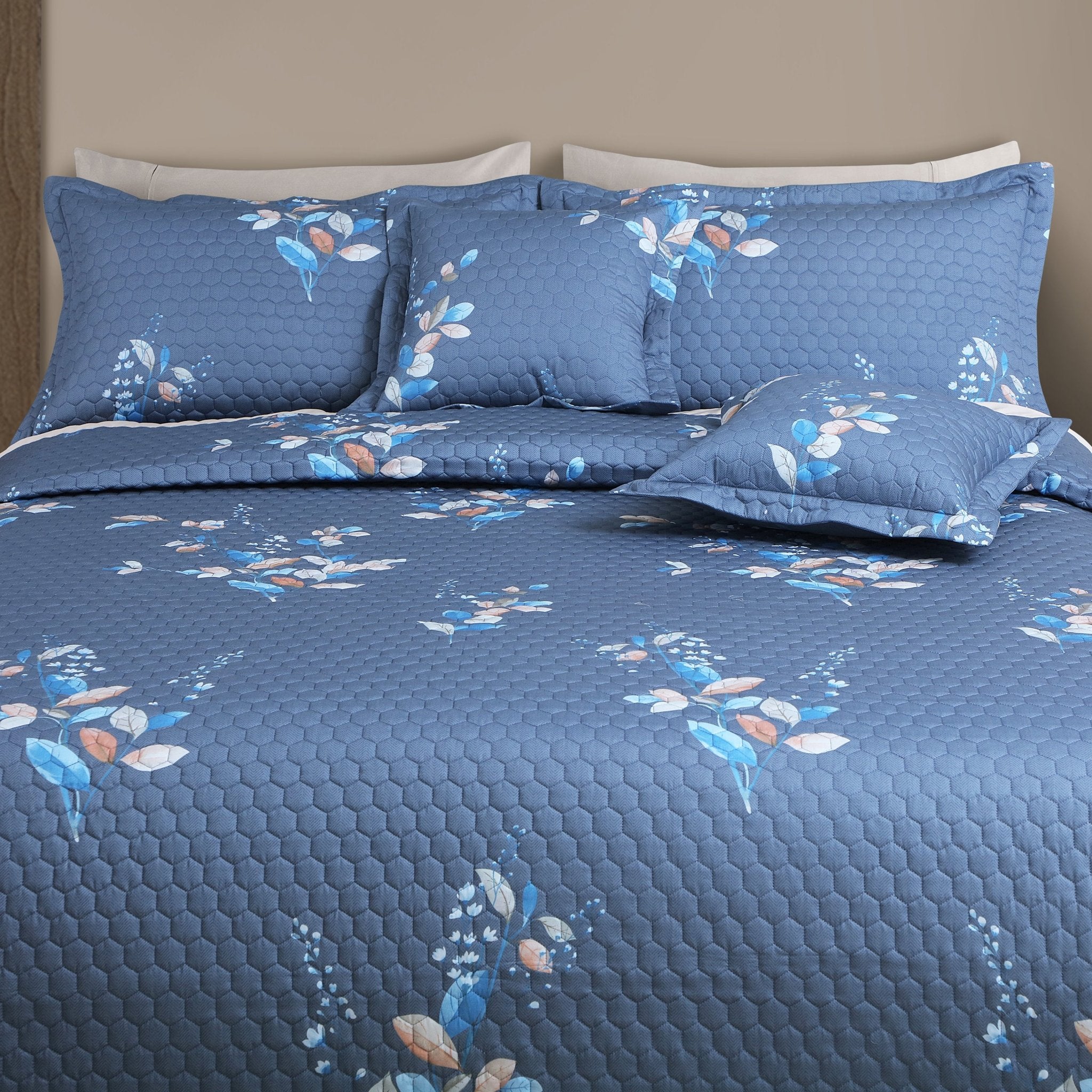 Malako Royale Quilted Bed Cover - Blue 100% Cotton King Size Bedspread - MALAKO