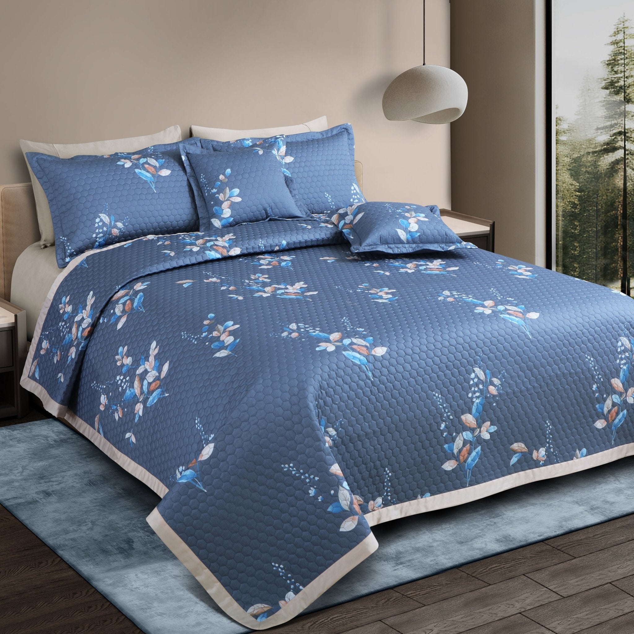Malako Royale Quilted Bed Cover - Blue 100% Cotton King Size Bedspread - MALAKO