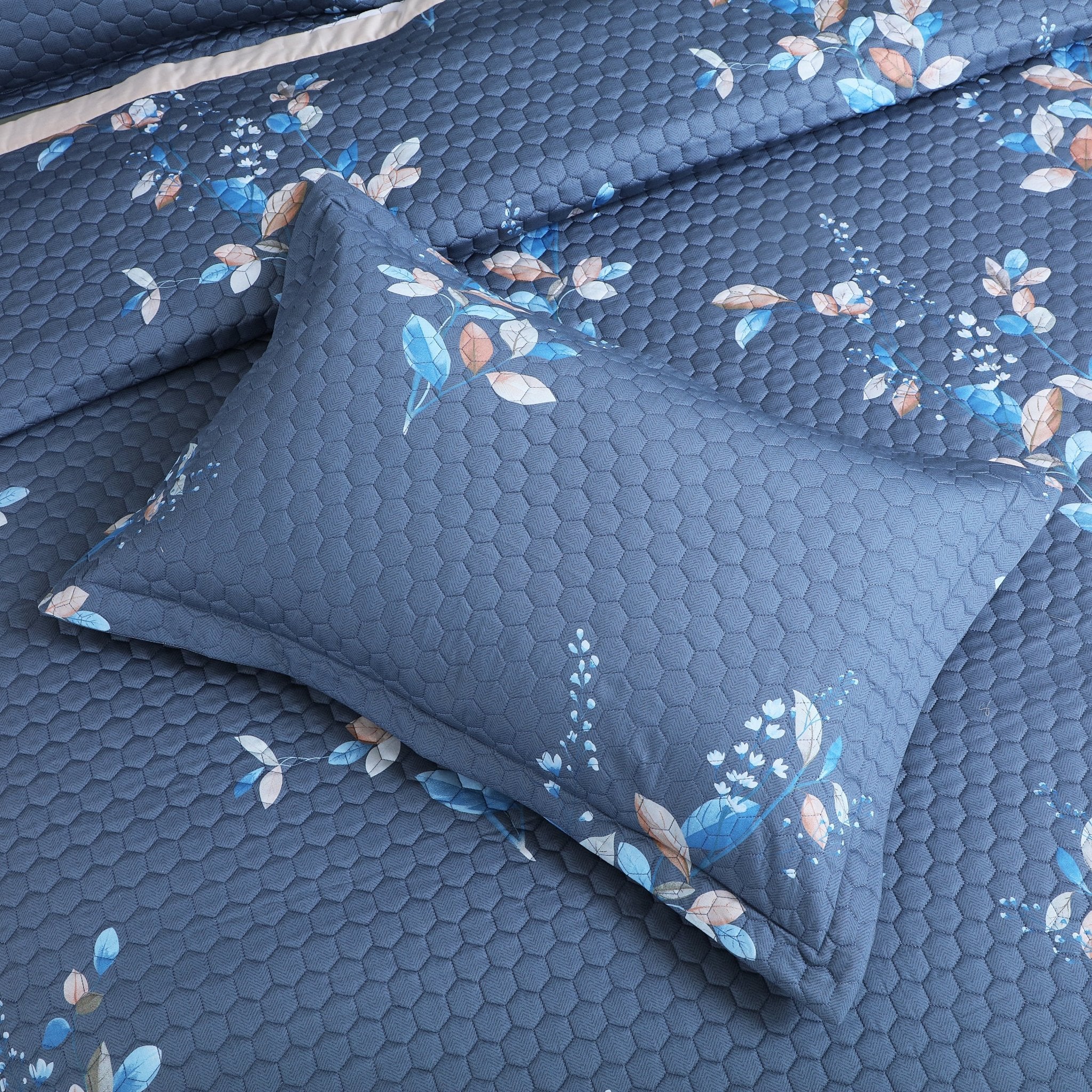 Malako Royale Quilted Bed Cover - Blue 100% Cotton King Size Bedspread - MALAKO