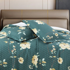 Malako Royale Quilted Bed Cover - Green Floral 100% Cotton King Size Bedspread - MALAKO
