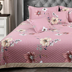 Malako Royale Quilted Bed Cover - Pink Floral 100% Cotton King Size Bedspread - MALAKO