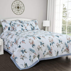 Malako Royale White Botanical 100% Cotton King Size Quilted Bedspread - MALAKO