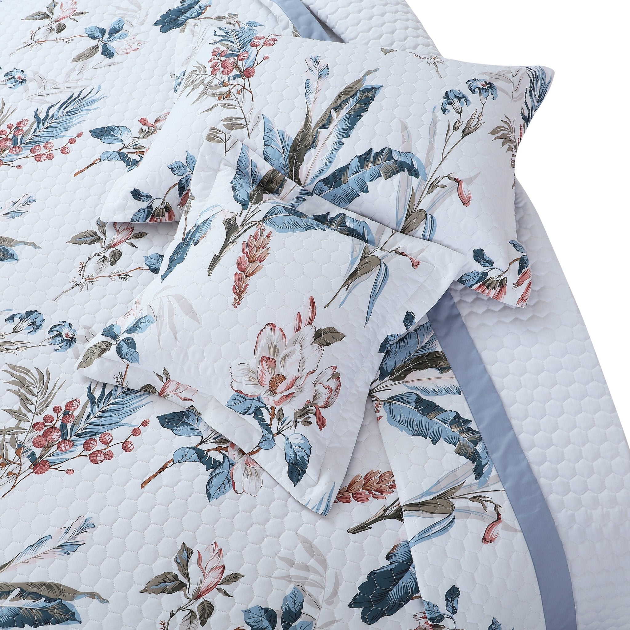 Malako Royale White Botanical 100% Cotton King Size Quilted Bedspread - MALAKO