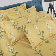 Malako Royale XL Bedding Set - Yellow Botanic 100% Cotton King Size Bedsheet With Comforter - MALAKO