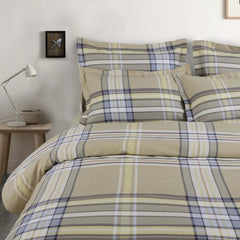 Malako Royale XL Beige Checks 100% Cotton King Size Bed Sheet/Bedding Set - MALAKO