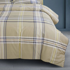 Malako Royale XL Beige Checks 100% Cotton King Size Bed Sheet/Bedding Set - MALAKO