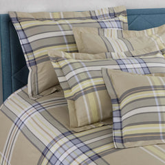 Malako Royale XL Beige Checks 100% Cotton King Size Bed Sheet/Bedding Set - MALAKO