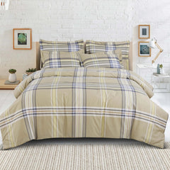 Malako Royale XL Beige Checks 100% Cotton King Size Bed Sheet/Bedding Set - MALAKO