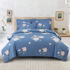 Malako Royale XL Blue Floral 100% Cotton King Size Bed Sheet/Bedding Set - MALAKO