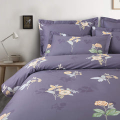 Malako Royale XL Grey Floral 100% Cotton King Size 6 Piece Comforter Set - MALAKO