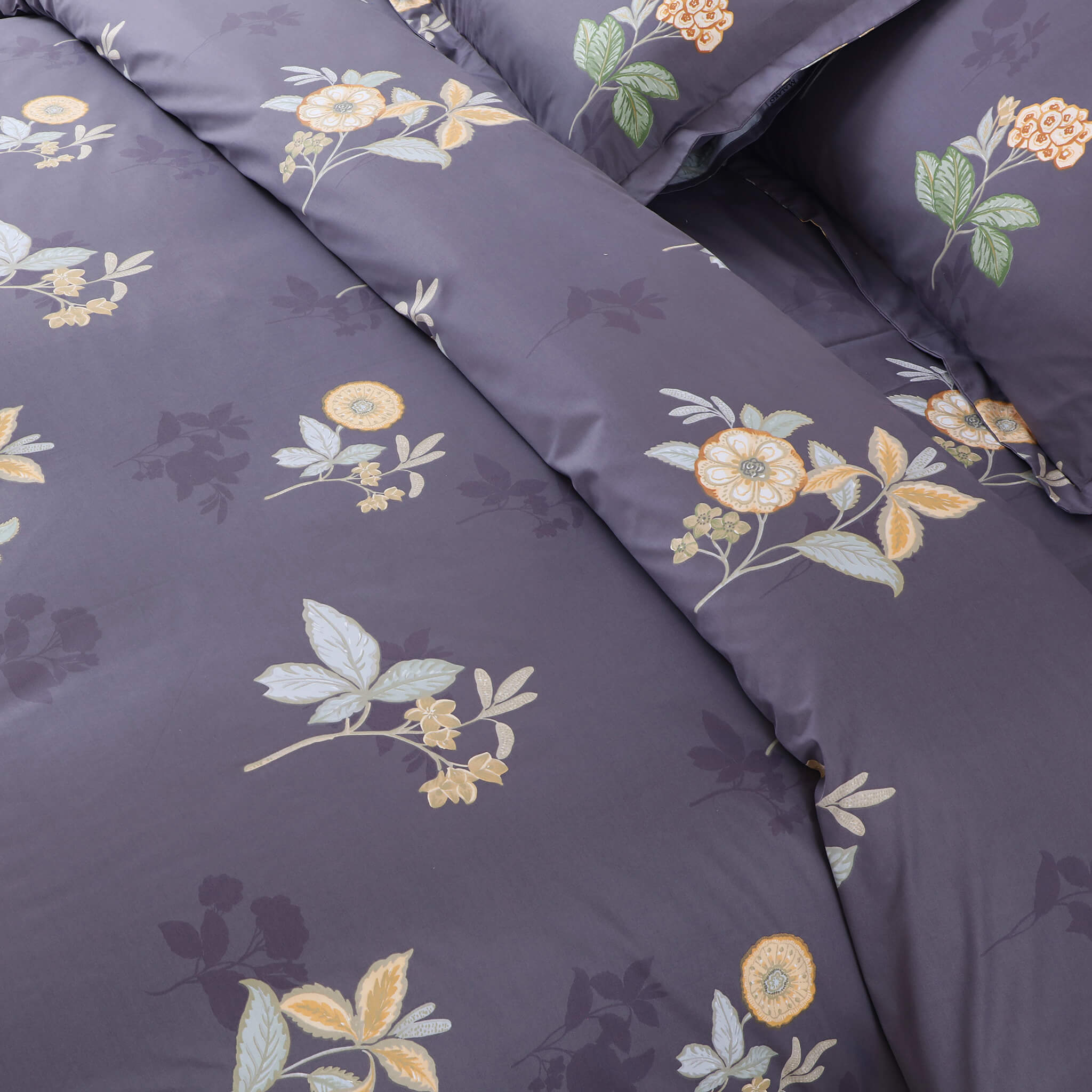 Malako Royale XL Grey Floral 100% Cotton King Size Bed Sheet/Bedding Set - MALAKO