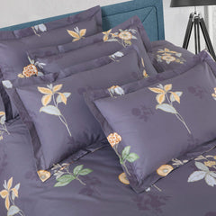 Malako Royale XL Grey Floral 100% Cotton King Size Bed Sheet/Bedding Set - MALAKO