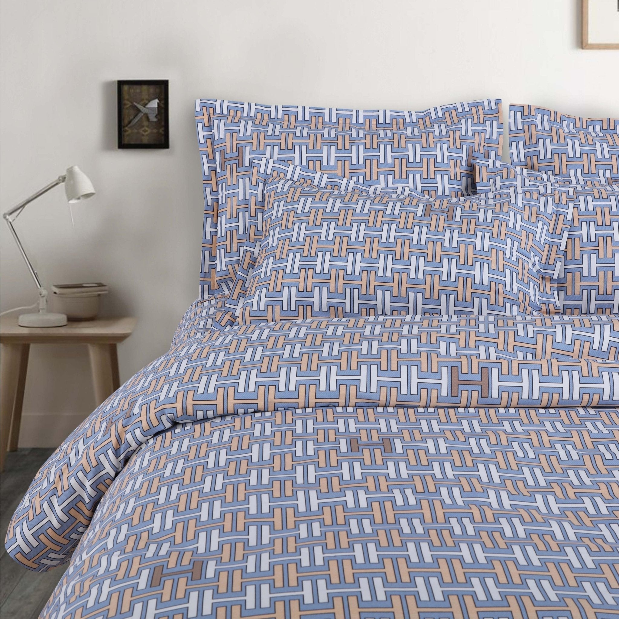 Malako Royale XL Grey & Yellow Abstract 100% Cotton King Size 6 Piece Comforter Set - MALAKO