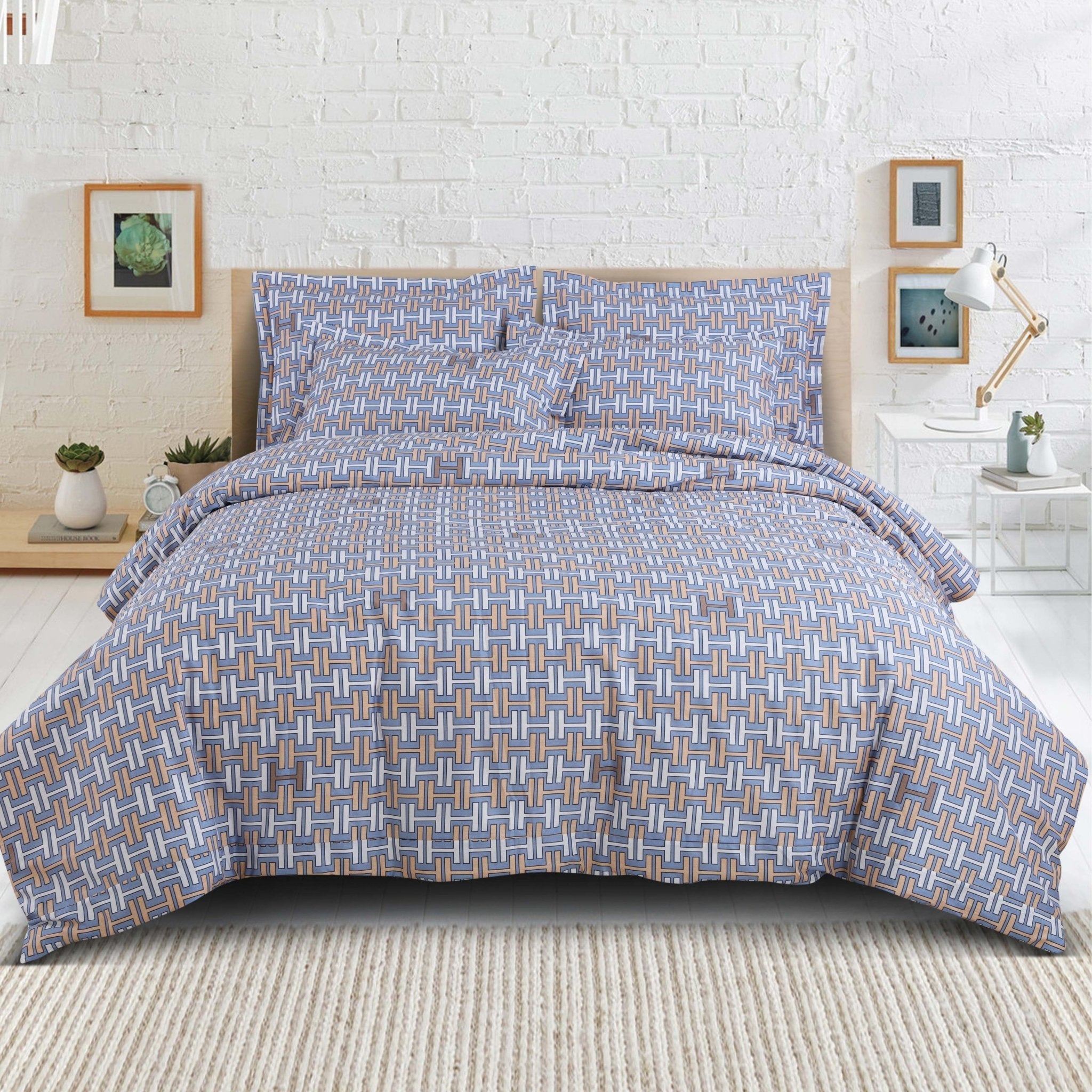 Malako Royale XL Grey & Yellow Abstract 100% Cotton King Size Bed Sheet/Bedding Set - MALAKO