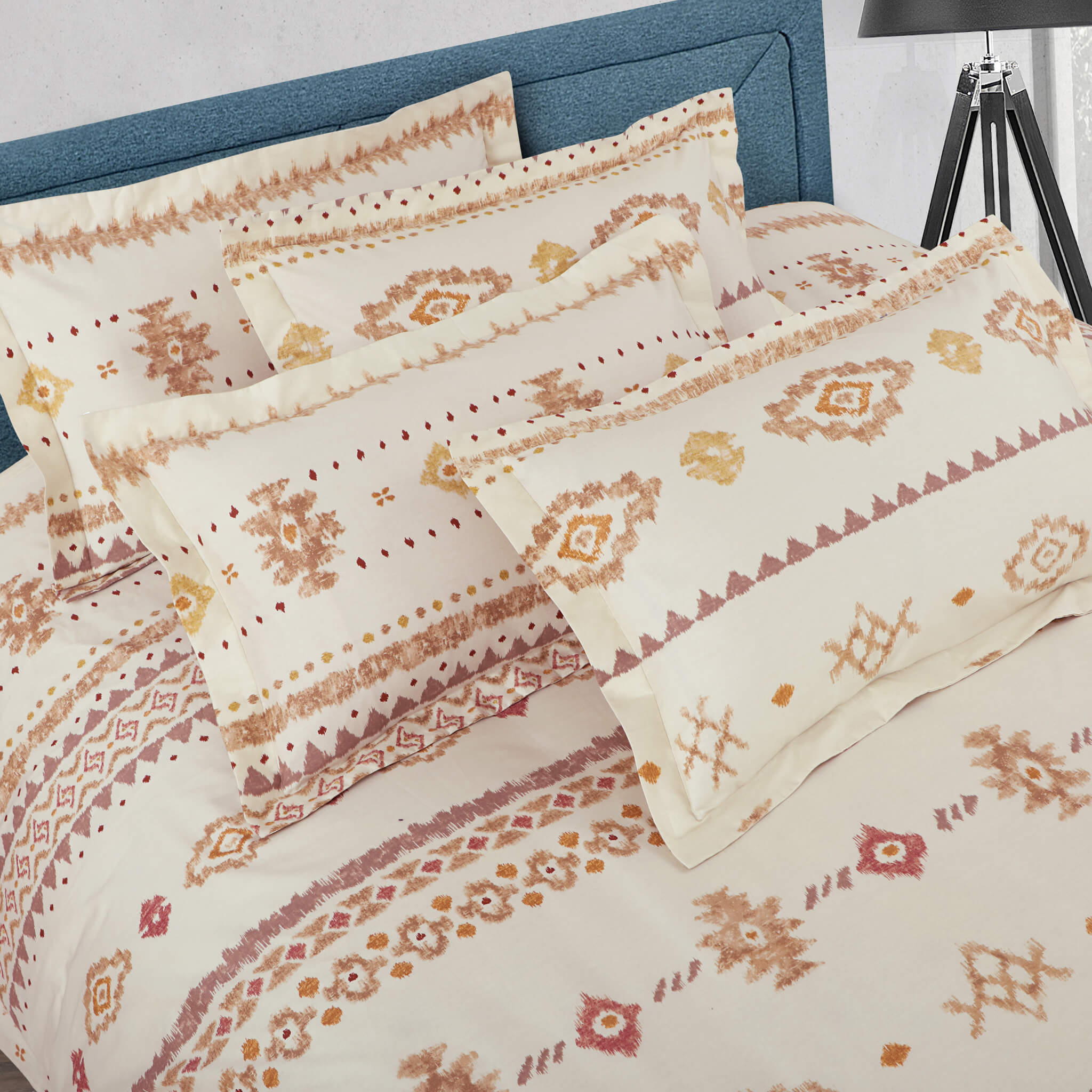 Malako Royale XL Off-White Abstract 100% Cotton King Size 6 Piece Comforter Set - MALAKO