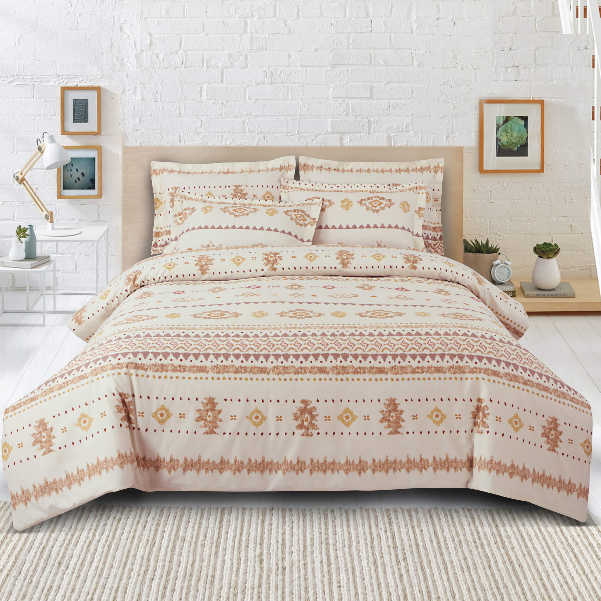 Malako Royale XL Off White Abstract 100% Cotton King Size Bed Sheet/Bedding Set - MALAKO