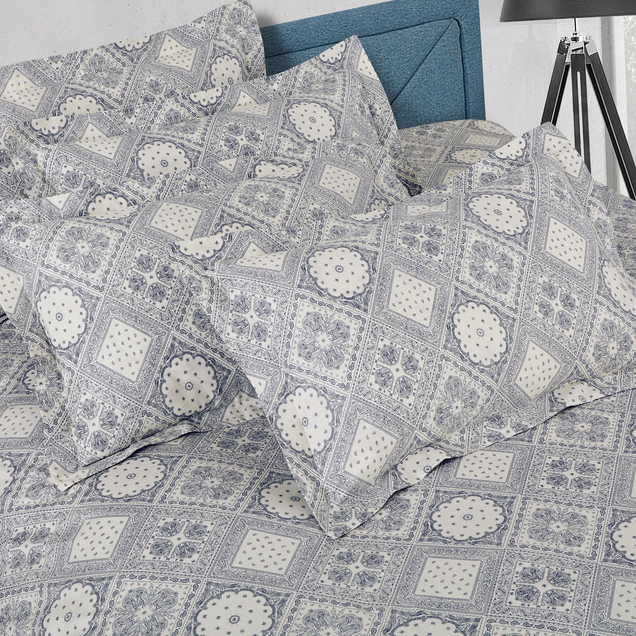 Malako Royale XL Off White Ethnic 100% Cotton King Size Bed Sheet/Bedding Set - MALAKO