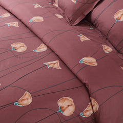 Malako Royale XL Red Botanic 100% Cotton King Size 6 Piece Comforter Set - MALAKO